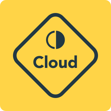 Logo with a yellow background. It has black lettering that reads “cloud.”