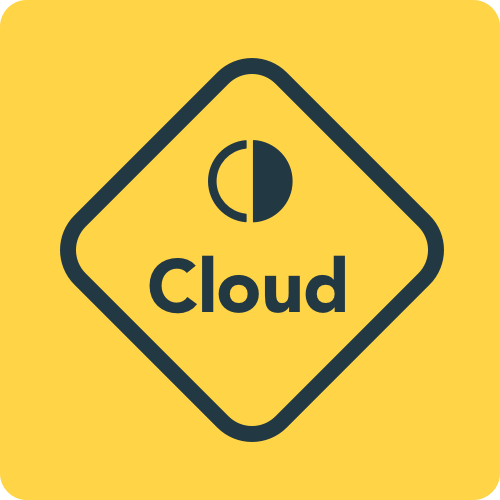 Logo with a yellow background. It has black lettering that reads “cloud.”