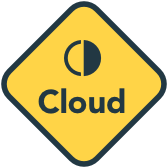 Logo with a yellow background. It has black lettering that reads “cloud.”
