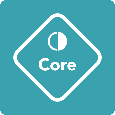 A triangular blue icon with the words “core” in the centre.