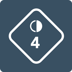 Grey background logo, with white lettering, with the no. 4 on it.