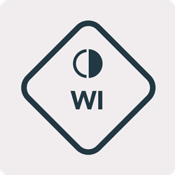 Abstract logo with a grey background with the initials “WI”